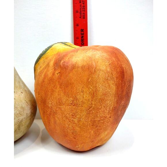 Chalked Ceramic Fruit Pair Apple and Pear Leaf Shelf Decor 6.5" Farmhouse - Picture 6 of 11